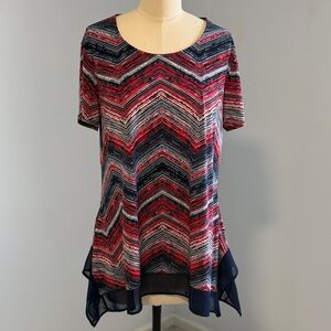 C EST. 1946 Chevron Short sleeve Women's tunic top Red and Blue SZM